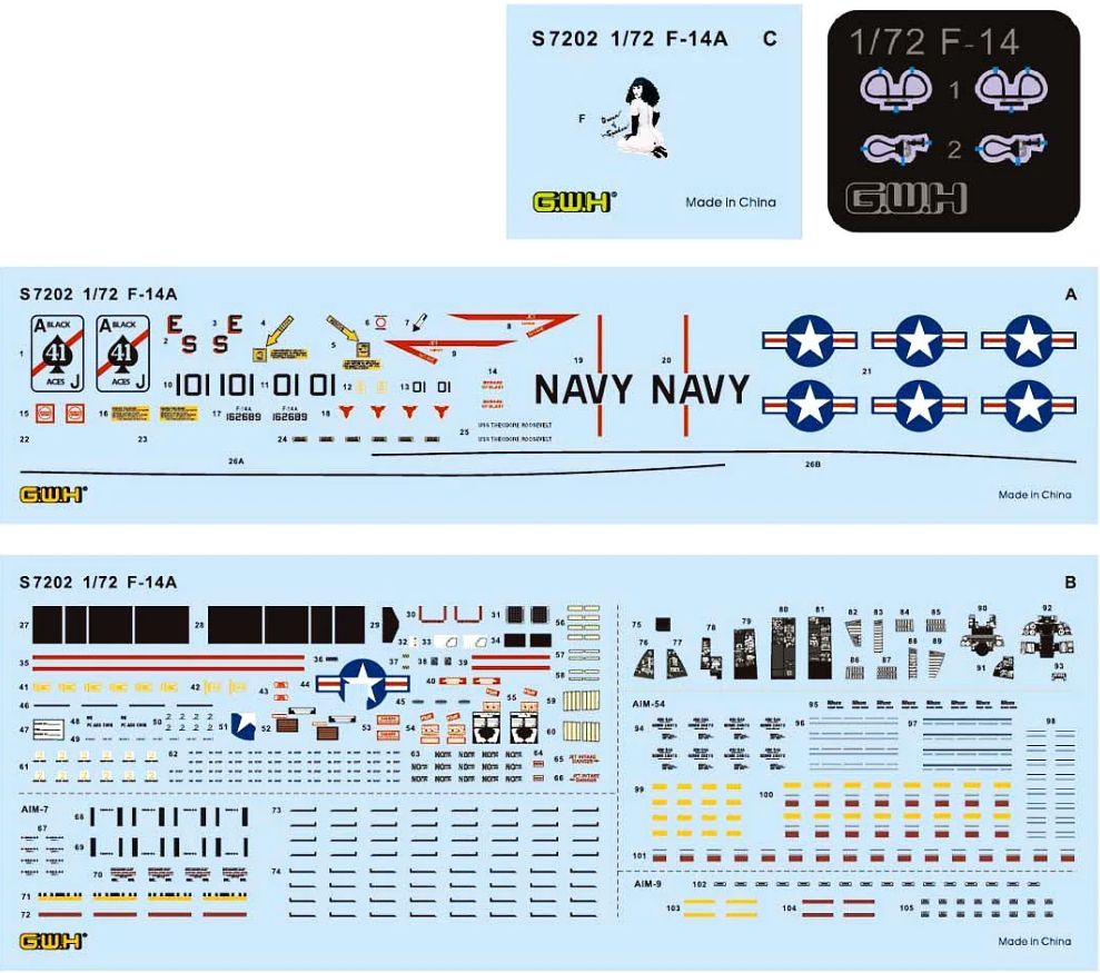 G.W.H US Navy F-14A VF-41 "Black Aces" /w special PE & Decal 1/72